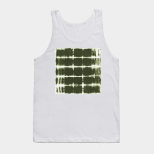 Green olive squares shibori tie dyed Tank Top